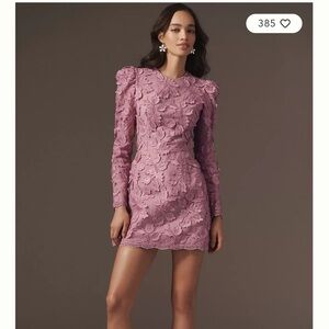 NEW HELSI Christy Scalloped Long Sleeve Pink Floral Applique Mini Dress Sz S